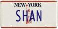 Shan, New York, liscense plate