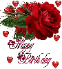 Happy Birthday - Glitter Red Rose with Hearts
