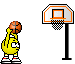 Smiley playing basketball
