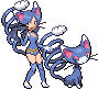 Glameow and Trainer