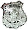 Glitter Badge that says "Officer Naughty"