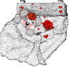 bear in bed with rose