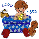 Boy in bathtub with rubber duckie