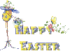 Country Yellow and Blue Happy Easter with Easter Egg Lady, Bunny, Flowers, and Butterflies