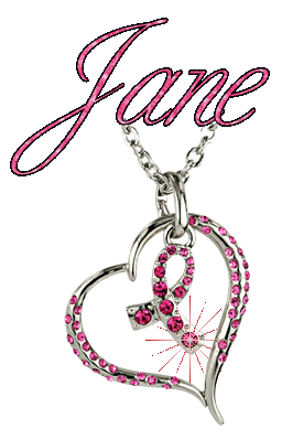 Jane with breast cancer ribbon in heart
