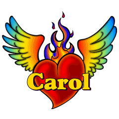 Carol with winged heart and flames