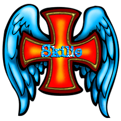 Winged cross with Skilie in blue