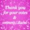 thank you for your votes and comments rachel