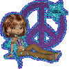 trippy animated peace sign with hippie girl and stars