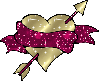 Gold heart with scarlet ribbon