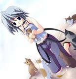anime girl with cats