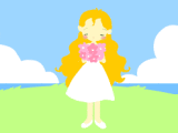 blonde girl with a bunch of flowers