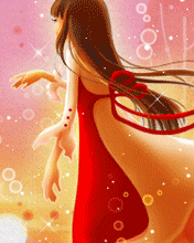 cute kawaii girl with a red dress