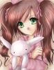 Cute anime girl holding a rabbit