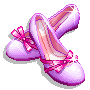 purple shoes with pink ribbon